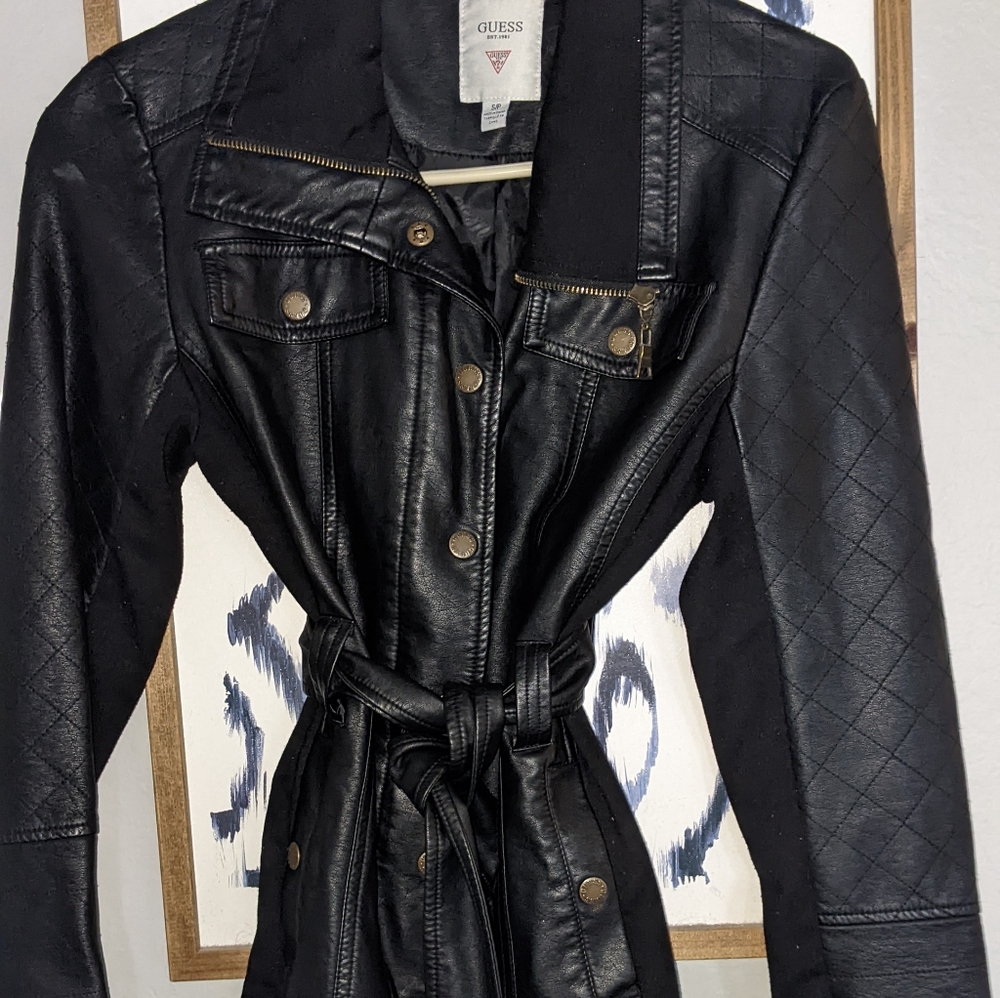 Guess leather jacket/trench coat